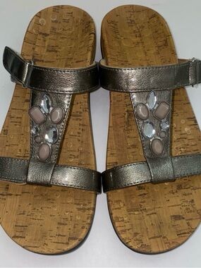 VIONIC  8 Women’s Metallic Taupe Jeweled Slide Sandals